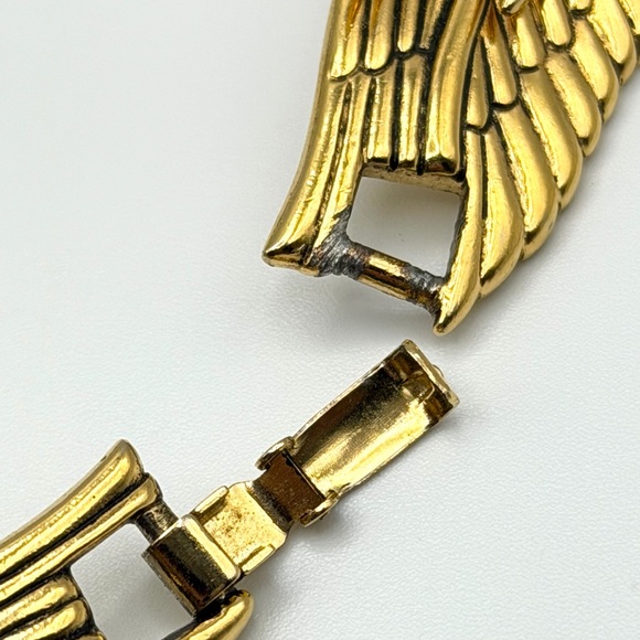 Vintage 80s Laurel Burch Swan Wing Gold Tone Choker Collar Necklace 16” - Picture 10 of 16